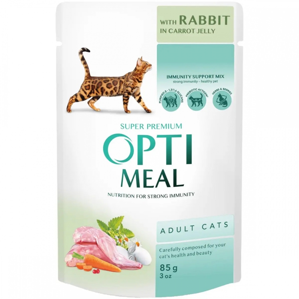 Optimeal Adult Cats з кроликом у морквяному желі вологий корм для дорослих кішок 85 г