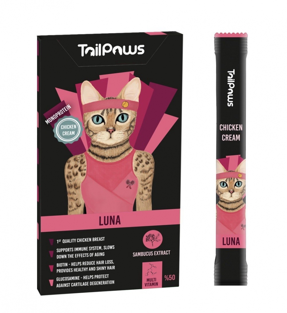 Крем Tail Paws Luna cat мультивітамін з куркою 5*15 г.