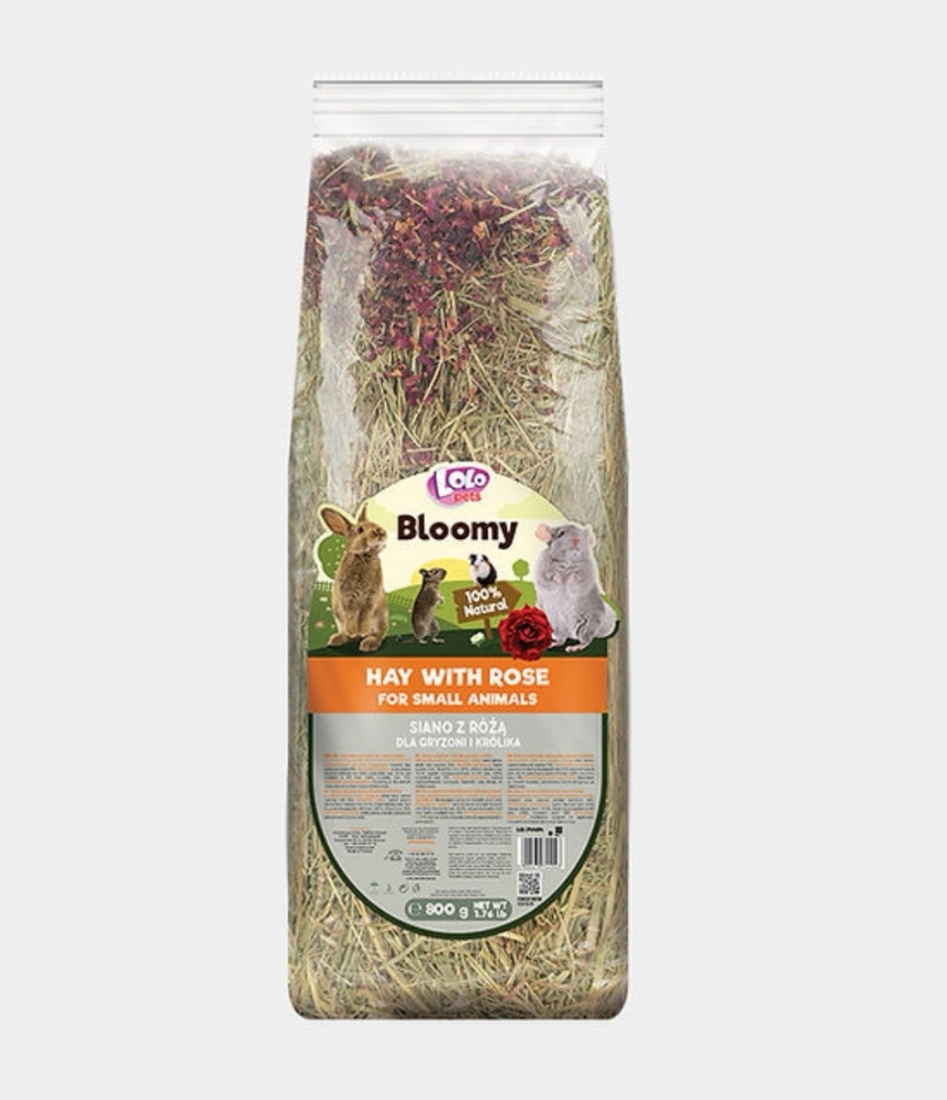 Сено Bloomy с лепестками роз для грызунов, 800 г, LoloPets