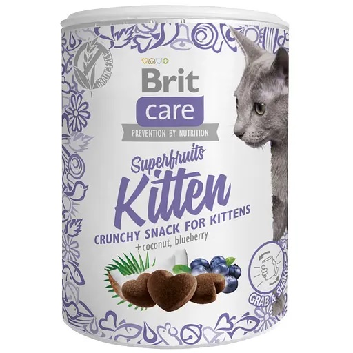Ласощі Brit Care Cat Snack Superfruits Kitten для кошенят з куркою, кокосом та чорницею 100 гр.