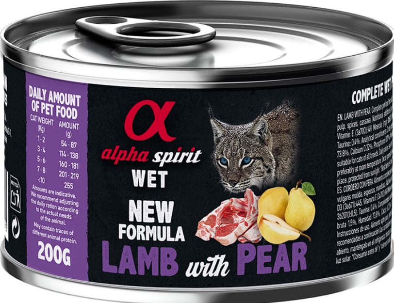 Вологий корм Alpha Spirit Lamb with Pear Complete для дорослих котів, з ягням та грушею, 200 г