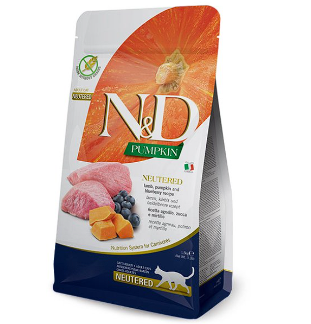 Сухой корм Farmina N&D Grain Free Pumpkin Lamb & Blueberry Neutered Adult для стерилизованных кошек, с ягненком и черникой, 300 г  