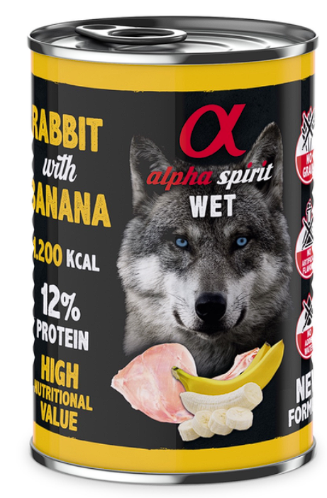 Влажный корм Alpha Spirit Rabbit with Banana Complete для взрослых собак, с кроликом и бананом, 400 г