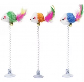 Мышь на присоске с погремушкой и пером, 5 см/ 24 см