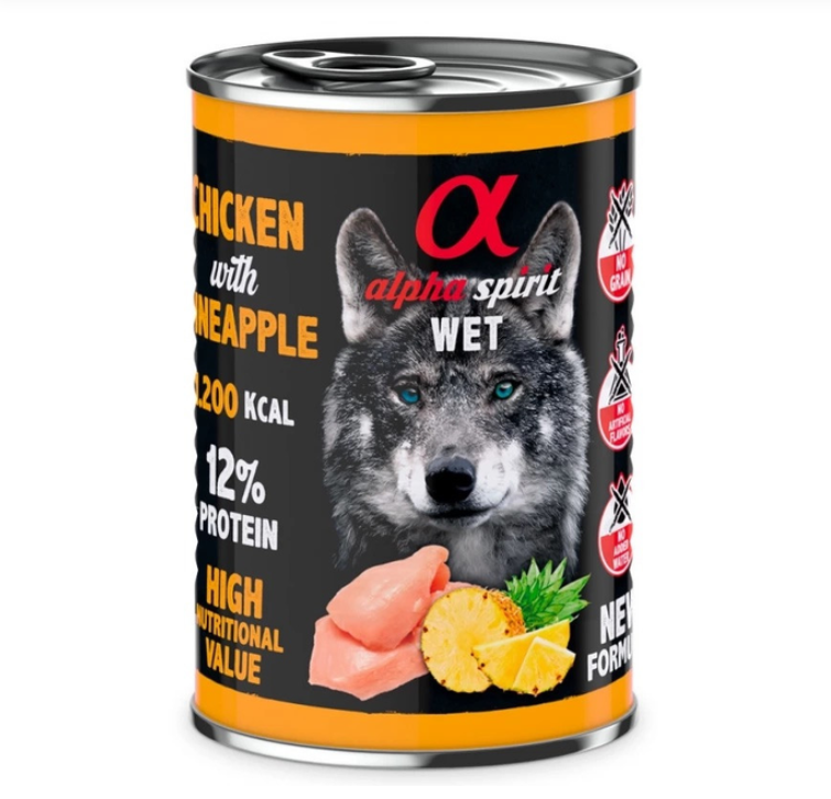 Консерва Alpha Spirit Dog Chicken with Pineapple с курицей и ананасами для взрослых собак, 400г.