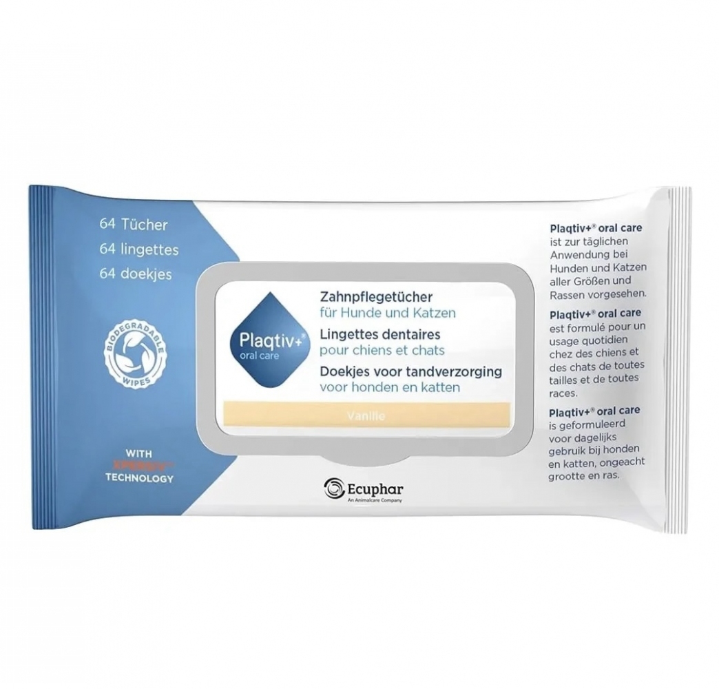  Салфетки для ухода за зубами кошек и собак Plaqtiv+ Wipes 