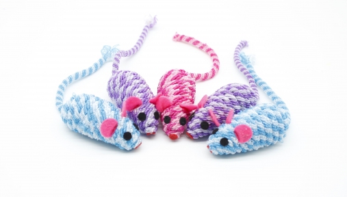 Миша різнокольорова з мотузкою набір 5 шт, 7 см