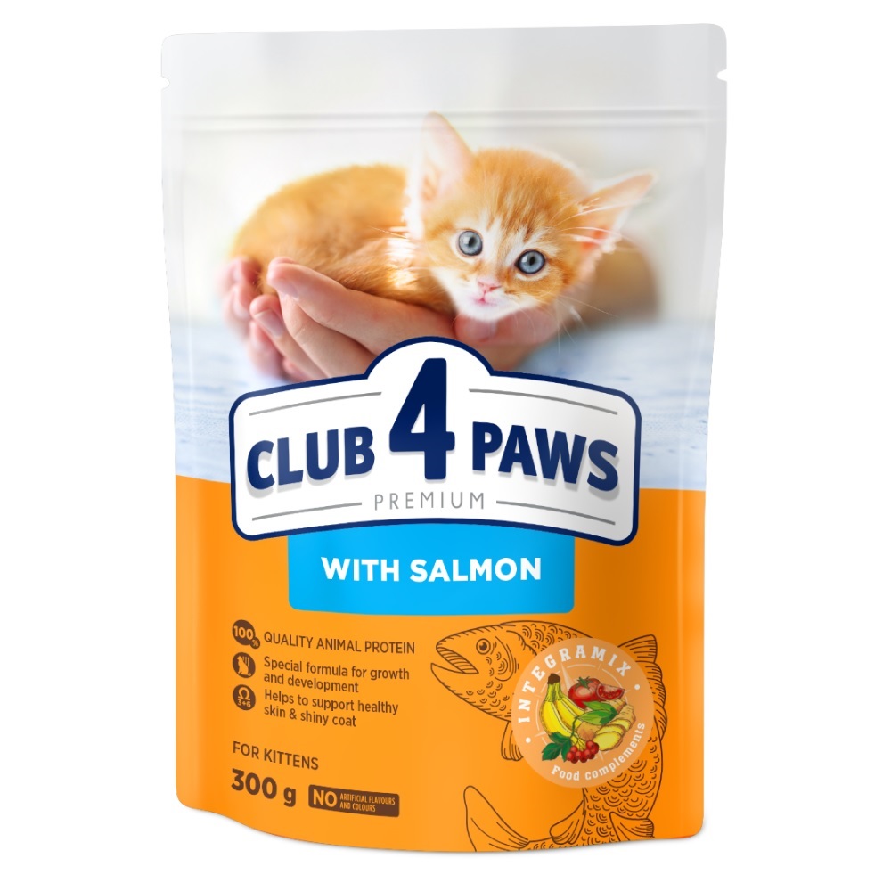 Сухий корм Клуб 4 Лапи Kittens Salmon - з лососем для кошенят 300 гр.