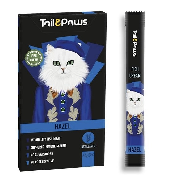 Лакомство для котов Крем-снек Tail Paws Hazel cat, с лососем, 5 шт по 15 г