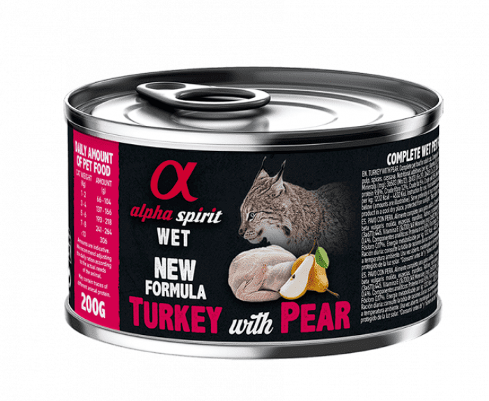 Влажный корм Alpha Spirit Turkey with Pear Complete для взрослых кошек, с индейкой и грушей, 200 г