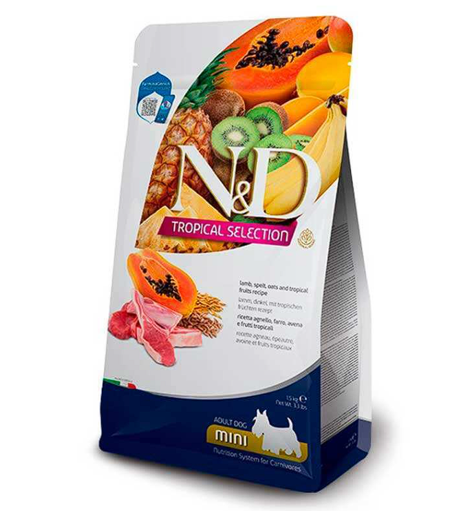 Сухий корм Farmina N&D Tropical Selection Lamb Adult Mini для дорослих собак малих порід, з ягням та тропічними фруктами, 1,5 кг  