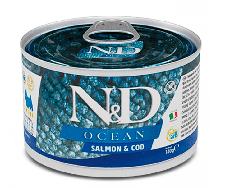 Вологий корм Farmina N&D Grain Free Ocean Salmon & Cod Adult Mini для собак малих порід, з лососем та тріскою, 140 г