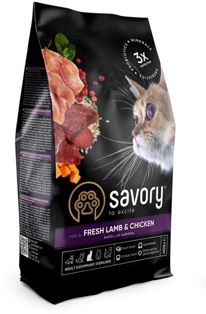 Savory Adult Cat Сухий корм для кастрованих котів зі свіжим м'ясом ягняти і куркою