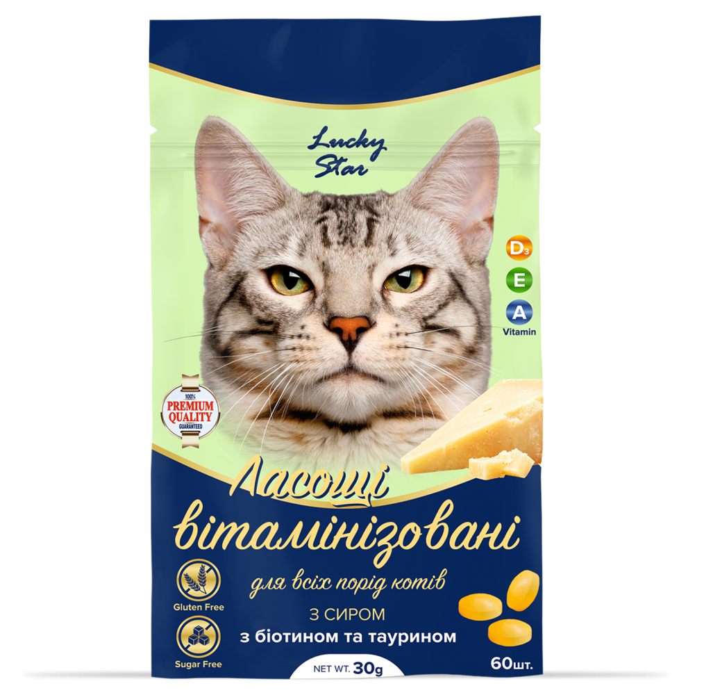 Ласощі для котів вітамінізовані з сиром, 30 г 60 шт/уп