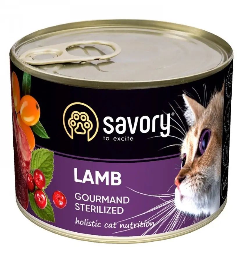 Savory Cat Can Adult Sterilised Влажный корм для взрослых стерилизованных кошек с ягненком