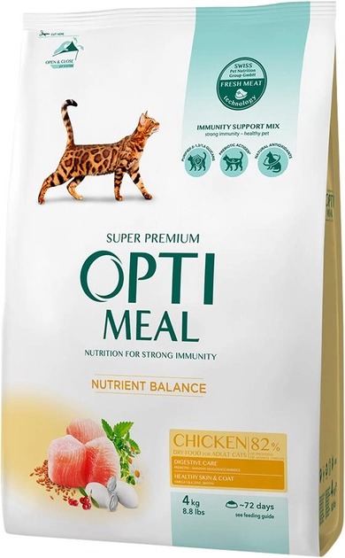 АКЦІЯ Optimeal Повно раціонний сухий корм для дорослих кішок курка 4 кг
