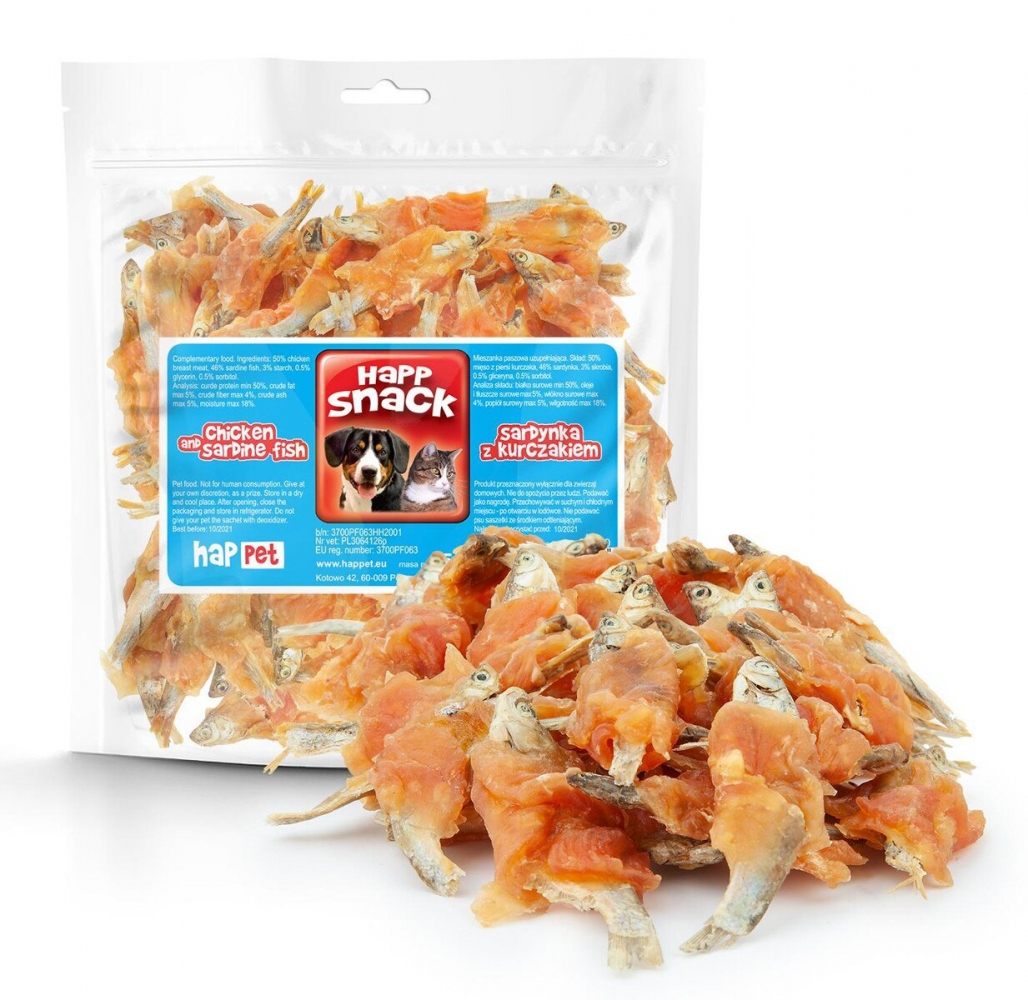 Сардини з м'ясом курки-ласощі для собак 500г