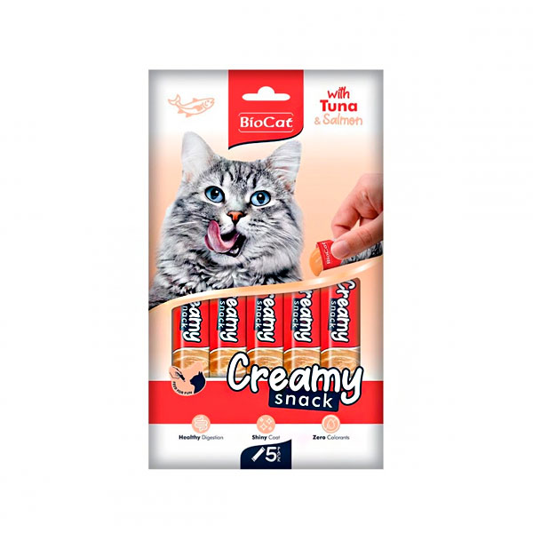 Вершкові ласощі BioCat з тунцем та лососем, 5х14 г