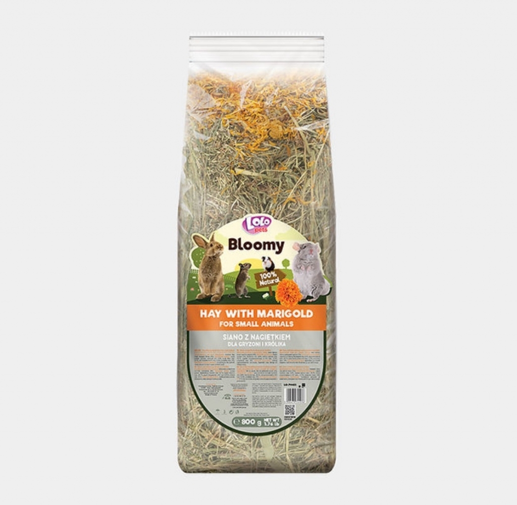 Сіно Bloomy з квіткою календули для гризунів, 800 г, LoloPets