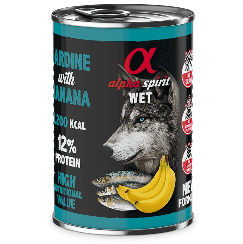 Влажный корм Alpha Spirit Sardine with Banana Complete для взрослых собак, с сардиной и бананом, 400 г