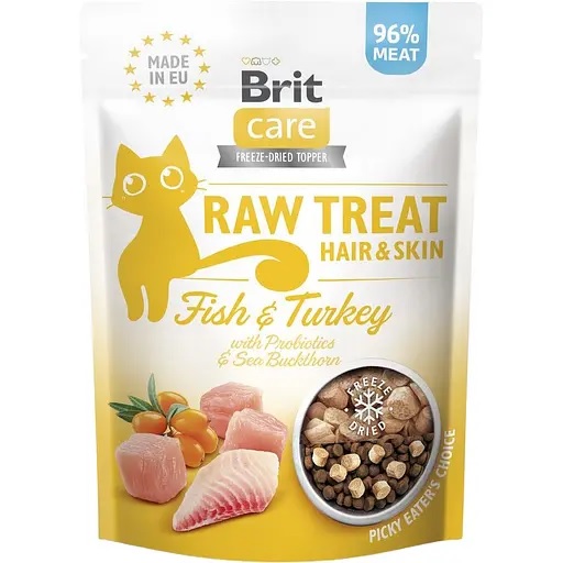 Лакомство Brit Care Raw Treat Hair & Skin для кошек с рыбой и индейкой 40 гр.