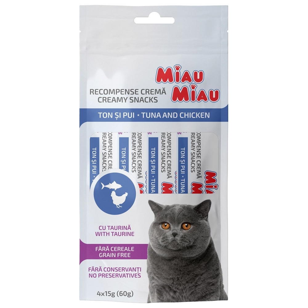 Лакомство для кошек Крем-снек MIAU MIAU, 4 шт по 15 г
