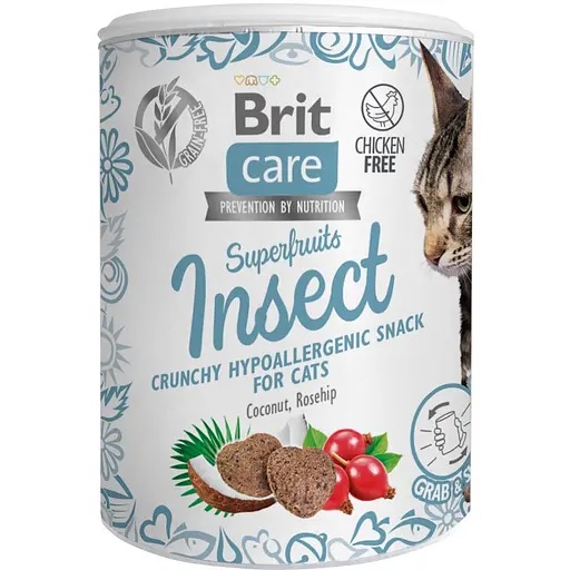 Ласощі Brit Care Superfruits для котів з комахами 100 гр.