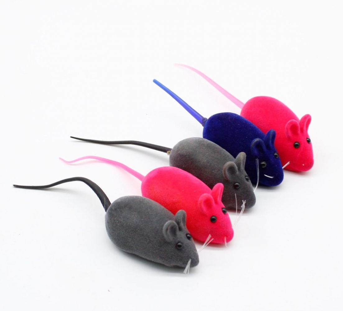 Мышь для кошек 6 см велюровая с пищалкой, набор 5 шт