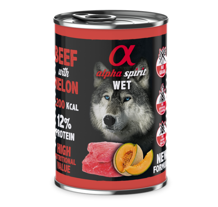 Консерва Alpha Spirit Beef with Melon з яловичиною та динею, для дорослих собак, 400г.