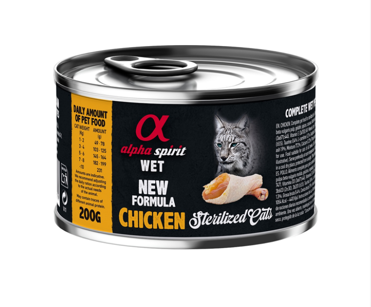 Консерва Alpha Spirit Chicken for Sterilized Cat с курицей, для стерилизованных котов, 200г.
