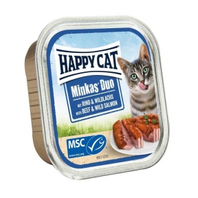 Happy Cat  Duo Rind&WLachs Влажный корм для кошек - паштет в соусе с говядиной и диким лососем, 100 г