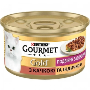 АКЦИЯ Gourmet Gold Двойное удовольствие влажный корм с уткой и индейкой для кошек 85 гр