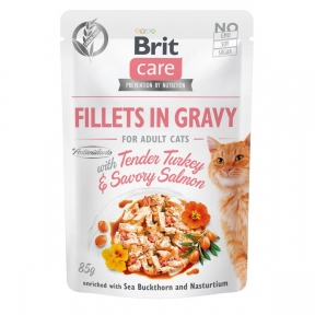 Brit Premium Cat pouch Вологий корм для котів із філе індички та лосося в соусі 85g