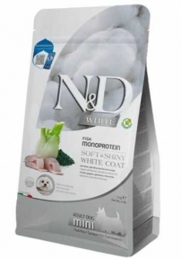 Farmina N&D Grain Free White Dog Adult Mini Sea Bass Фармина Беззерновой сухой корм с сибасом, спирулиной и фенхелем для мелких собак с белой шерстью 2 КГ