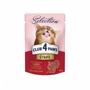 Акция Влажный корм Club 4 paws 85г Полоски для кошек с индейкой в крем супе с морковью 12шт + 12шт в подарок