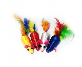 Мышь игрушка для кошек разноцветная нейлон с пером 6см 4 шт NT662N