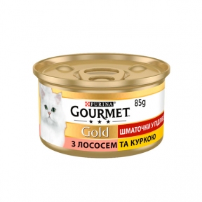 Gourmet Gold шматочки в соусі для котів із лососем і куркою, 85 г