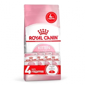 АКЦИЯ Royal Canin Kitten для котят на каждый день (до 12 месяцев) набор корму 2 кг + 4 паучи