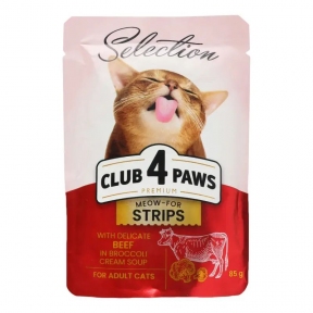 Клуб 4 лапы влажный корм Полоски для кошек с говядиной в крем супе из брокколи 85г