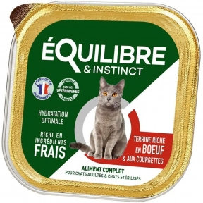 Equilibre Instinct eQi Вологий корм у соусі для дорослих та стерилізованих кішок з лососем та кабачком, паштет 85 г