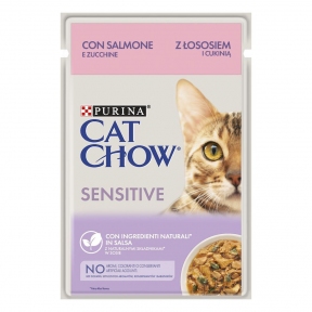 АКЦИЯ CAT CHOW Sensitive с лососем и цукини влажный корм для кошек 85 г