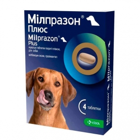 Жевательные таблетки от глистов Милпразон Плюс №4 для собак 5-25 кг
