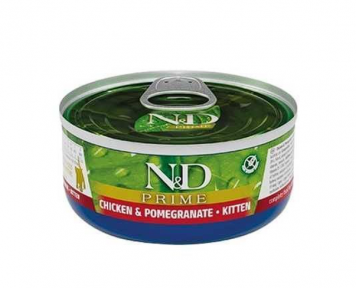 Вологий корм Farmina N&D Grain Free Prime Chicken Kitten для кошенят, з куркою та гранатом, 70 г  