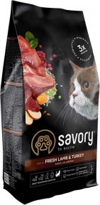 Savory Adult Cat Sensitive с ягненком и индейкой сухой корм для кошек с чувствительным пищеварением 2 кг
