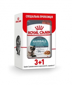 АКЦИЯ Royal Canin Hairball Care Gravy pouch Влажный корм для кошек с домашней птицей 3+1 по 85 г