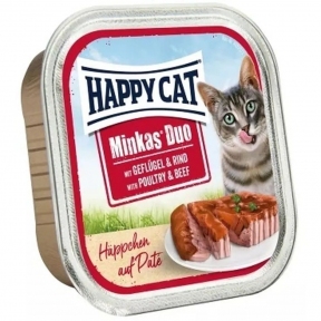 Happy Cat Minkas Duo Вологий корм для котів - паштет із м'ясом птиці та яловичини 100г