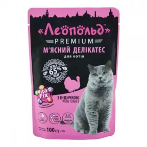 Леопольд premium Мясной деликатес с индейкой для кошек 100гр 492355