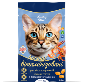 Лакомства для котов витаминизированые с крабом и креветкой, 30 г 60 шт/уп