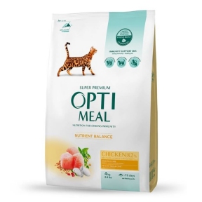  Акция Optimeal Сухой корм для взрослых кошек с курицей 4кг