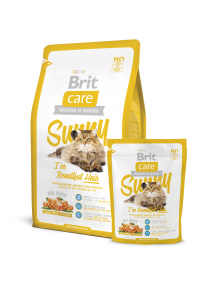 Brit Care Cat Sunny Beaut Hair сухой корм  уход за шерстью и кожей для взрослых кошек 2 кг +контейнер  АКЦИЯ